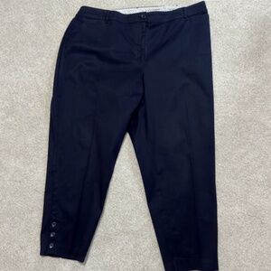 Talbots Perfect Crop Pants Straight Leg Flat Front Trouser Navy Blue Size 18W